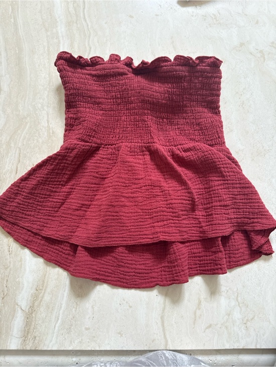Sky and Sparrow Tops - Sky and Sparrow Cranberry Smocked Ruffle Tube Top